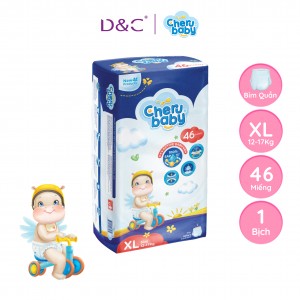 Tã/Bỉm Quần CHERUBABY Kép Chống Tràn, Siêu Mỏng, Thoáng Khí, Chống Lằn Size XL Cho Bé 12kg-17kg 46 Miếng